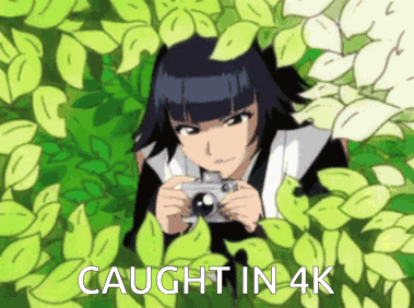 A Picture Of A Girl Taking A Picture With The Words Caught In 4K Below Her GIF