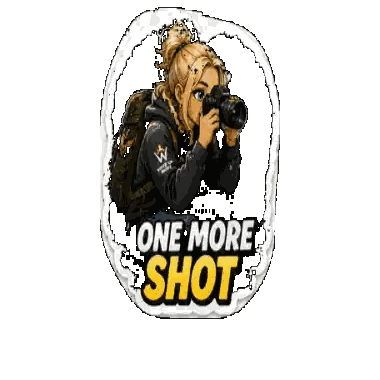A Picture Of A Girl Taking A Picture With The Words One More Shot Sticker