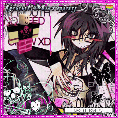 A Picture Of A Girl That Says Good Morning And Emo Is Love < 3 GIF