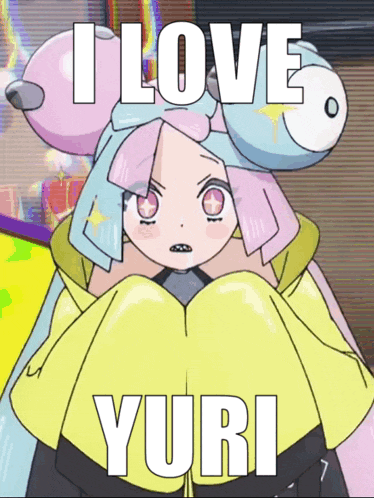 A Picture Of A Girl That Says I Love Yuri On It GIF