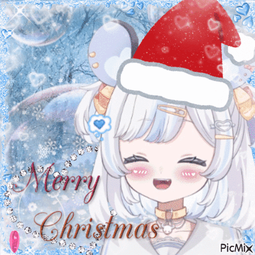 A Picture Of A Girl Wearing A Santa Hat With The Words Merry Christmas GIF