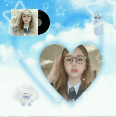 A Picture Of A Girl Wearing Glasses Is Surrounded By A Heart Shaped Frame GIF