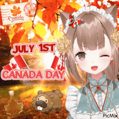 A Picture Of A Girl With A Beaver And The Words July 1St Canada Day On It GIF