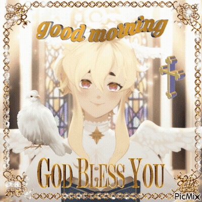 A Picture Of A Girl With A Bird On Her Shoulder And The Words God Bless You GIF