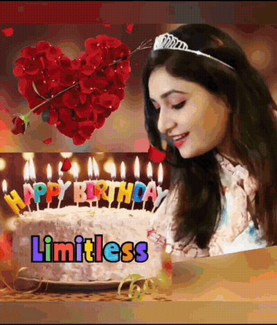 A Picture Of A Girl With A Birthday Cake And Candles That Says Happy Birthday Limitless GIF