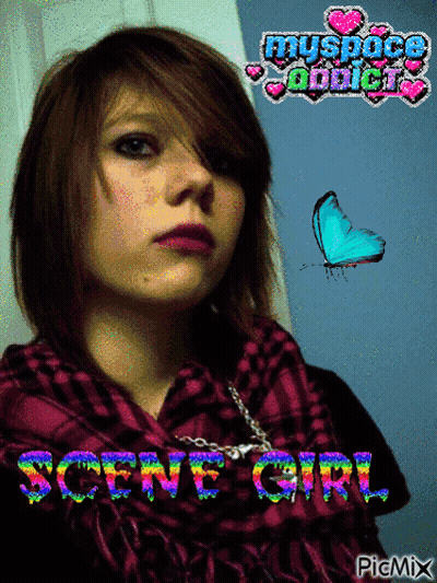 A Picture Of A Girl With A Butterfly And The Words " Scenic Girl " GIF