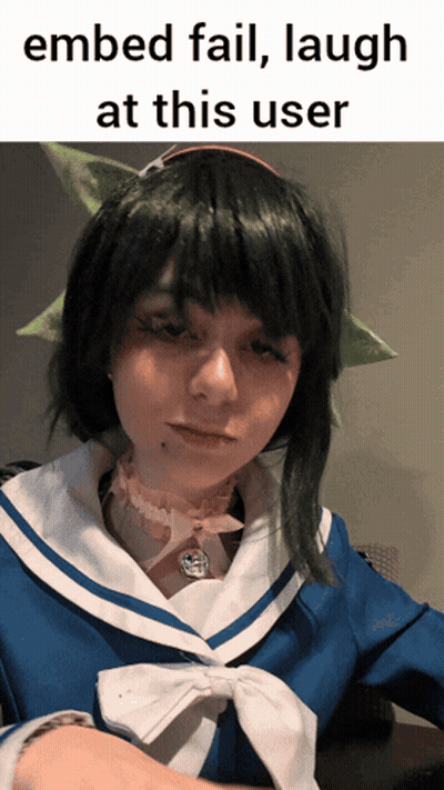 A Picture Of A Girl With A Caption That Says " Embed Fail , Laugh At This User " GIF