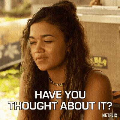 A Picture Of A Girl With A Caption That Says Have You Thought About It GIF