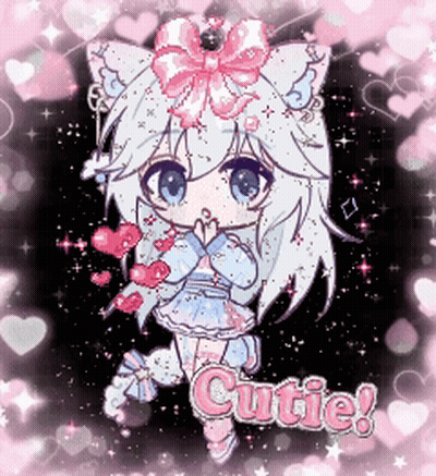 A Picture Of A Girl With A Cat Ear And The Word Cutie On The Bottom GIF
