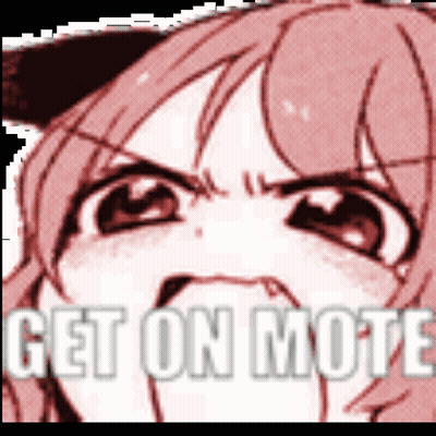 A Picture Of A Girl With A Cat Ear And The Words " Get On Mote " On The Bottom GIF