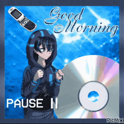 A Picture Of A Girl With A Cell Phone And A Cd That Says Good Morning GIF