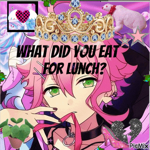 A Picture Of A Girl With A Crown On Her Head With The Words What Did You Eat For Lunch GIF