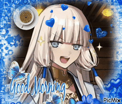 A Picture Of A Girl With A Cup Of Coffee That Says Good Morning GIF