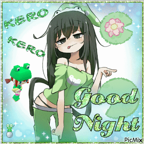 A Picture Of A Girl With A Frog On Her Head And The Words Good Night GIF