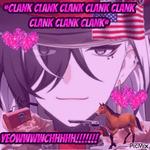Girl With Gun And Horse Saying Clank Clank Clank Clank GIF