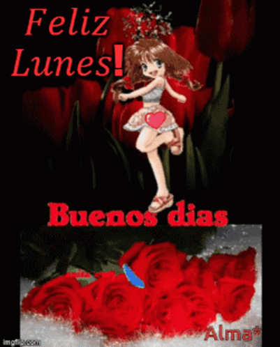 A Picture Of A Girl With A Heart And The Words Feliz Lunes GIF