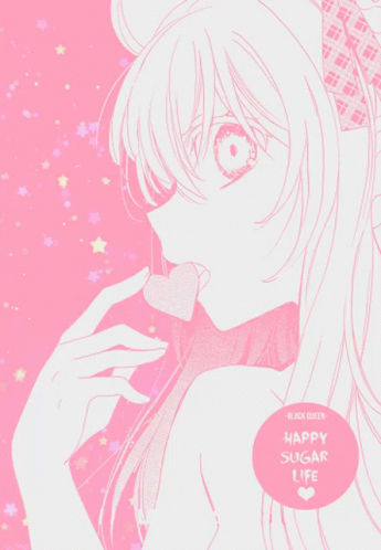 A Picture Of A Girl With A Heart Shaped Lollipop And The Words Happy Sugar Life GIF