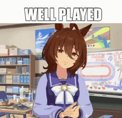 A Picture Of A Girl With A Horse Head And The Words Well Played Above Her GIF