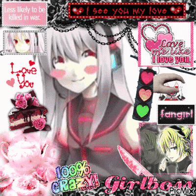 A Picture Of A Girl With A Knife And The Words 100 % Crazy Girl GIF