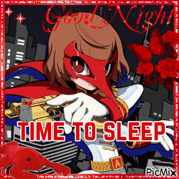 A Picture Of A Girl With A Mask And The Words " Time To Sleep " GIF