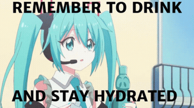 A Picture Of A Girl With A Microphone And The Words " Remember To Drink And Stay Hydrated " On The Bottom GIF
