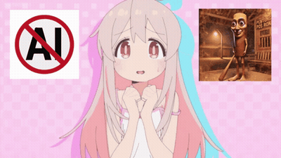 A Picture Of A Girl With A No Ai Sign Next To Her GIF