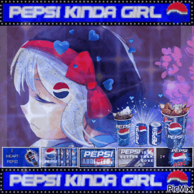 A Picture Of A Girl With A Pepsi Kinda Girl Logo On Her Head GIF
