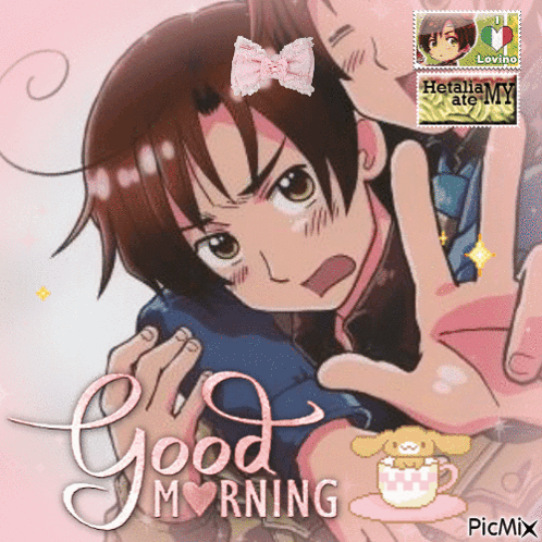 A Picture Of A Girl With A Pink Bow On Her Head And The Words Good Morning GIF