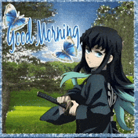 A Picture Of A Girl With A Sword And The Words Good Morning GIF