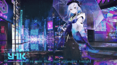 A Picture Of A Girl With An Umbrella And The Words " We 'Re More Than Just Strangers Tonight " At The Bottom GIF