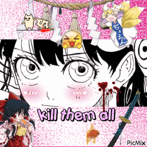 A Picture Of A Girl With Blood Coming Out Of Her Nose And The Words Kill Them All GIF