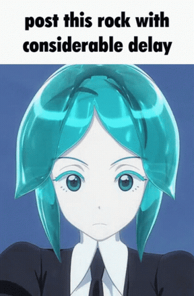 A Picture Of A Girl With Blue Hair And The Words Post This Rock With Considerable Delay Below It GIF