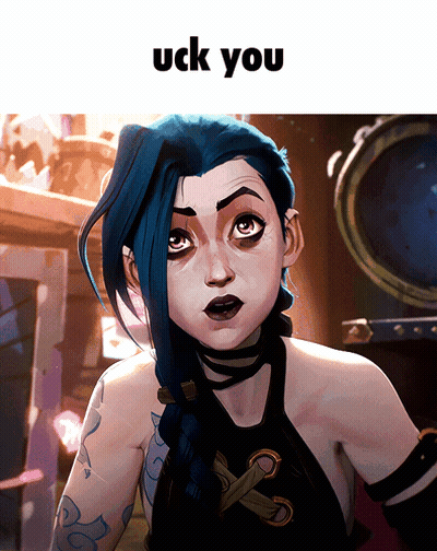 A Picture Of A Girl With Blue Hair And The Words Uck You On The Bottom GIF