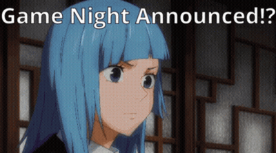 A Picture Of A Girl With Blue Hair With The Words Game Night Announced GIF