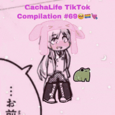 A Picture Of A Girl With Bunny Ears And A Frog On A Pink Background That Says Tiktok Compilation # 69 GIF