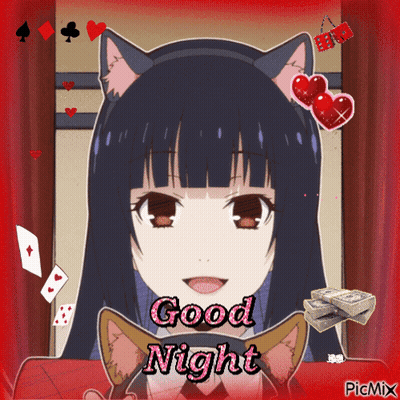 A Picture Of A Girl With Cat Ears And The Words Good Night On The Bottom GIF