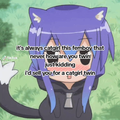 A Picture Of A Girl With Cat Ears That Says It 'S Always Catgirl GIF