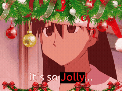 A Picture Of A Girl With Christmas Decorations And The Words It 'S So Jolly On The Bottom GIF