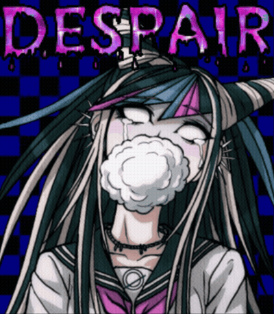 A Picture Of A Girl With Despair Written On The Top GIF