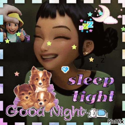 A Picture Of A Girl With Dogs And The Words Sleep Tight Good Night GIF