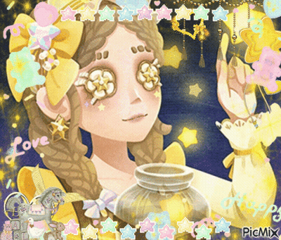 A Picture Of A Girl With Flowers In Her Eyes And The Word Love On The Bottom Right GIF