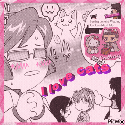 A Picture Of A Girl With Glasses And The Words I Love Cats On The Bottom GIF