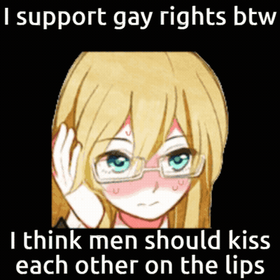 A Picture Of A Girl With Glasses And The Words " I Support Gay Rights Btw " GIF