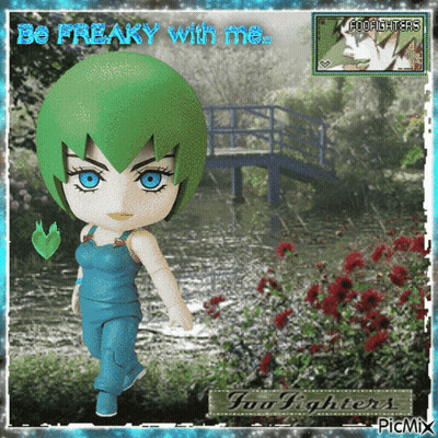 A Picture Of A Girl With Green Hair And Blue Eyes With The Words Be Freaky With Me GIF
