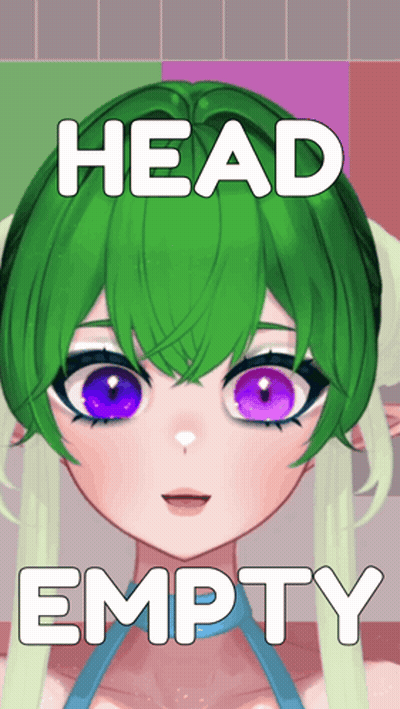 A Picture Of A Girl With Green Hair And Purple Eyes With The Words Head Empty Below Her GIF