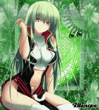 A Picture Of A Girl With Green Hair And The Word Blingee On The Bottom GIF