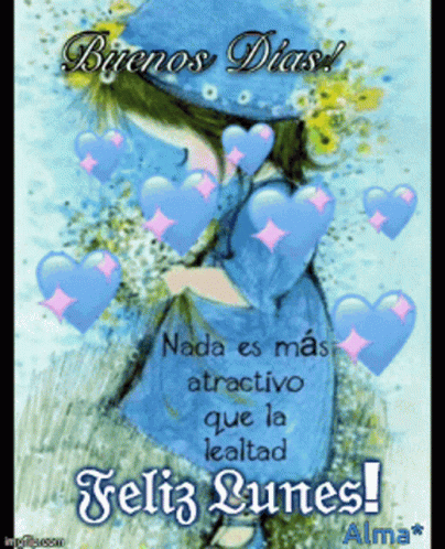 A Picture Of A Girl With Hearts And The Words Buenos Dias GIF