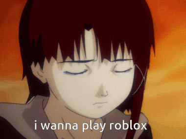 A Picture Of A Girl With Her Eyes Closed And The Words " I Wanna Play Roblox " GIF