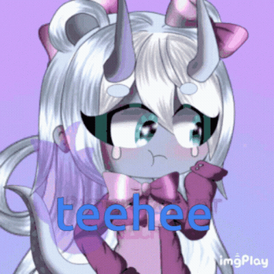 A Picture Of A Girl With Horns And The Word Teehee GIF