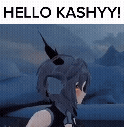 A Picture Of A Girl With Horns And The Words `` Hello Kashyyy '' GIF
